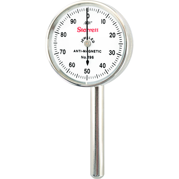Starrett 196B6 | 0.2000" Range x 0-100 Reading x 0.0010" Graduation White Dial Back Plunger Dial Test Indicator