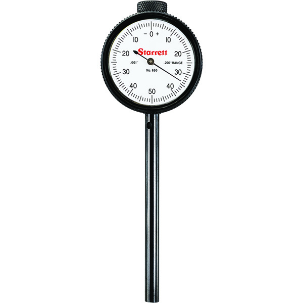 Starrett 650B5 | 0.2000" Range x 0-50-0 Reading x 0.0010" Graduation White Dial Back Plunger Dial Test Indicator