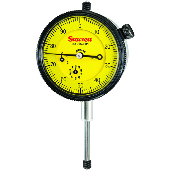 Starrett 25-881J-8 | 63/64" Dial Indicator 0.0004" Graduation Yellow Dial