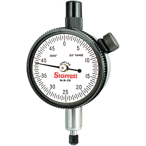 Starrett 81-231J | 1/8" Miniature Dial Indicator 0.0005" Graduation White Dial