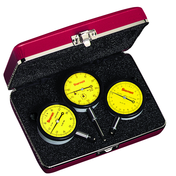 Starrett S253MZ | 0.50mm, 2.50mm, 25mm Metric Dial Indicator Set 0.002mm, 0.01mm Graduation Yellow Dial
