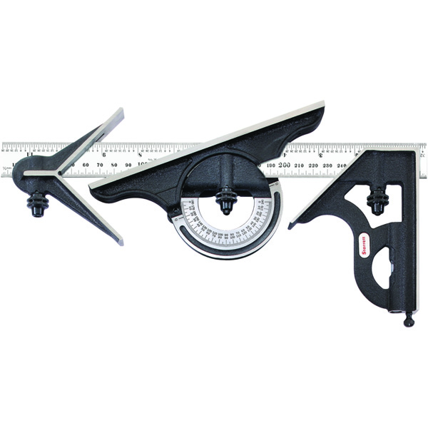 Starrett 435ME-300 | 4 Pc. 11-3/4" Hardened Steel Blade Combination Square 36 Graduation with Square, Center, Protractor Head