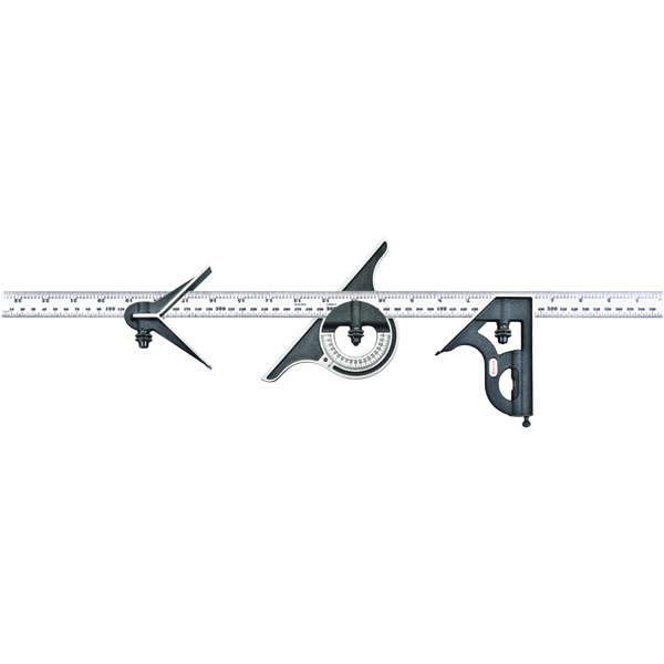 Starrett 9ME-600 | 4 Pc. 600mm Hardened Steel Blade Combination Square 36 Graduation with Square, Center, Protractor Head