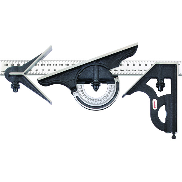 Starrett C435M-300 | 4 Pc. 300mm Hardened Steel Blade Combination Square 35 Graduation with Square, Center, Protractor Head