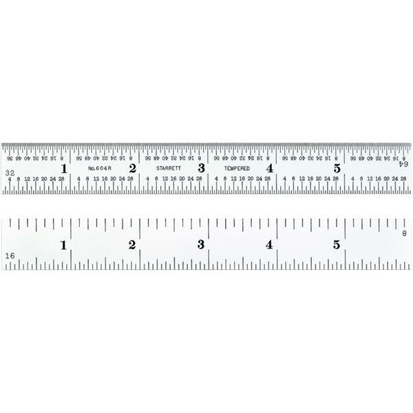 Starrett 52645 | 6" Spring-Tempered Steel Rule 1/8", 1/16", 1/32", 1/64" Graduation