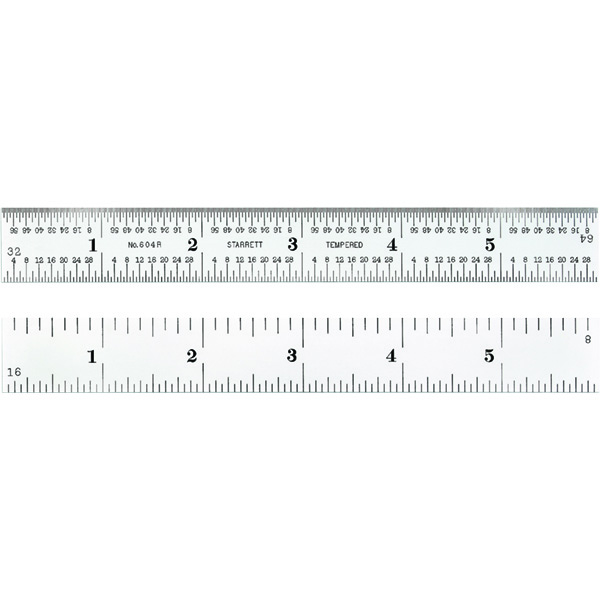 Starrett C604R-6 W/SLC | 6" Spring-Tempered Steel Rule 1/8", 1/16", 1/32", 1/64" Graduation