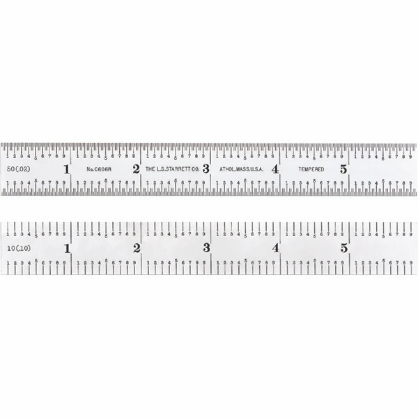 Starrett C606R-6 | 6" Spring-Tempered Steel Rule 1/50", 1/10" Graduation