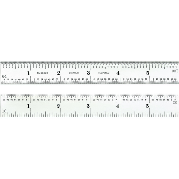 Starrett C607R-12 | 12" Spring-Tempered Steel Rule 1/16", 1/32", 1/64" Graduation