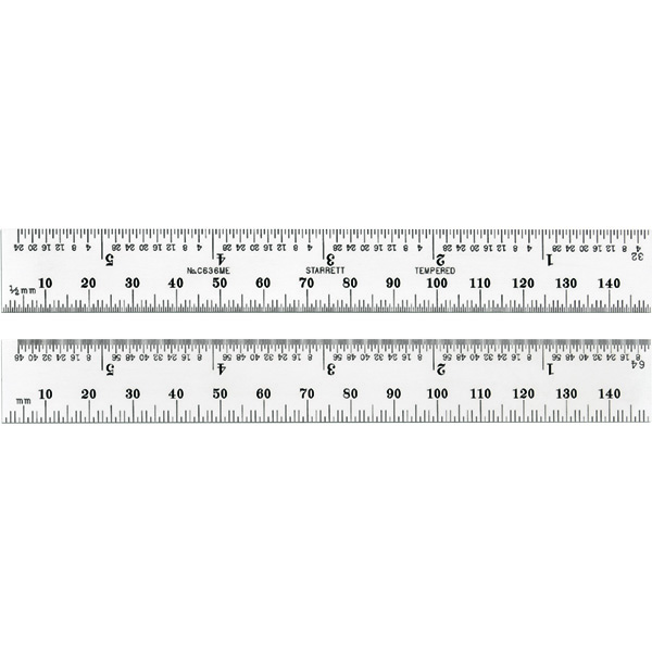 Starrett C636ME-150 | 5-3/4" Spring-Tempered Steel Rule 1/32", 1/64"; 1/64", 3/64" Graduation