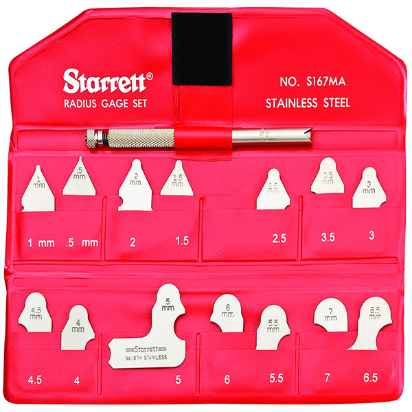 Starrett S167MAHZ | 0.5mm - 7mm Satin Coated Steel Radius Gage