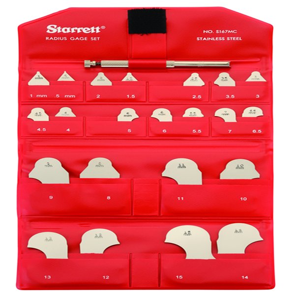 Starrett 55821 | 0.5mm - 7mm; 8mm - 15mm Satin Coated Steel Radius Gage