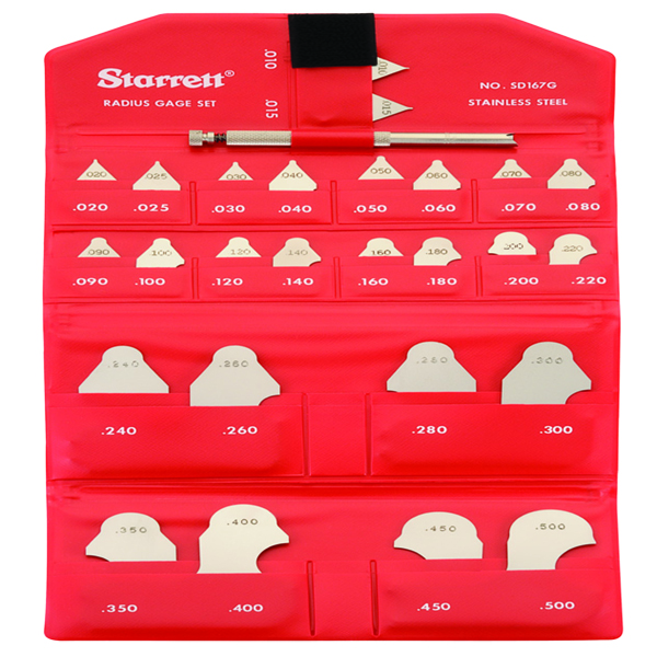 Starrett SD167GHZ | 1/64" - 1/32", 1/32" - 3/32", 1/8" - 19/64", 11/32" - 1/2" Satin Coated Steel Radius Gage