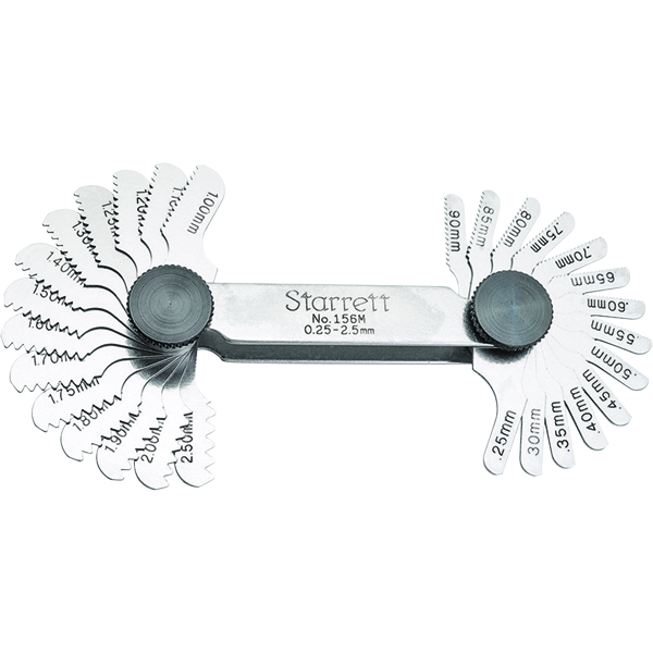 Starrett 156M | 0.25mm - 2.50mm TPI Range Screw Pitch Gage 28 Leaves