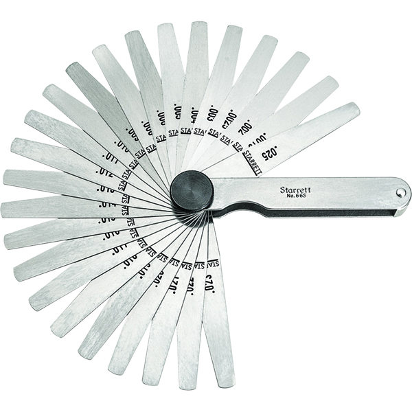 Starrett 66TS | 0.0015"-0.0250" Stainless Steel Thickness Gage 26 Leaves Tapered