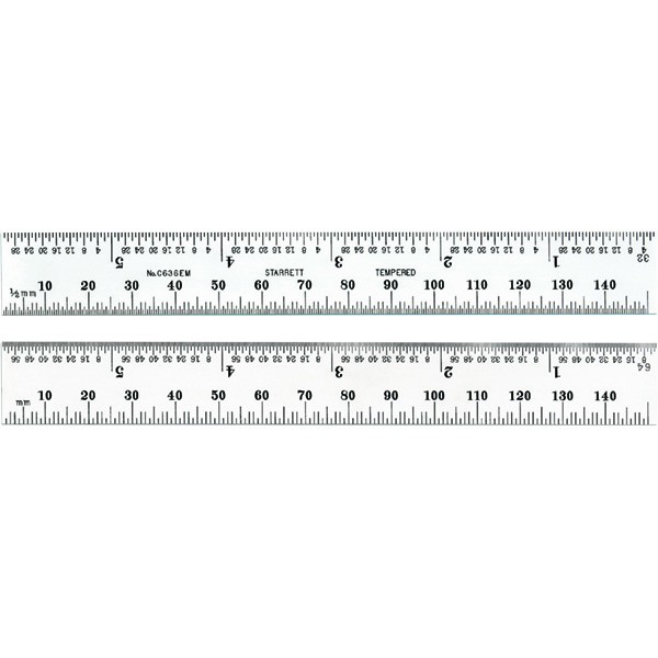 Starrett C636EM-6 | 6" Spring-Tempered Steel Rule 1/32", 1/64"; 1/64", 3/64" Graduation