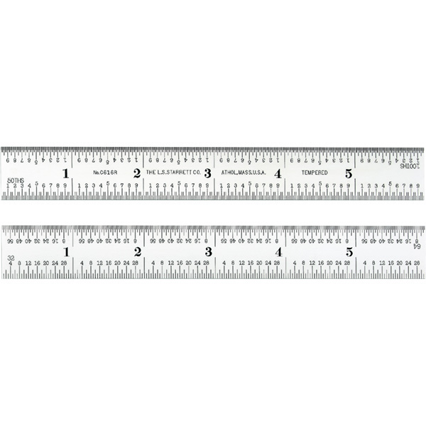 Starrett 52701 | 6" Spring-Tempered Steel Rule 1/32", 1/64", 1/50", 1/100" Graduation