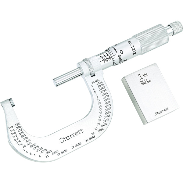 Starrett T1212XRL | 1"-2" Outside Micrometer 0.0001" Graduation Ratchet Thimble