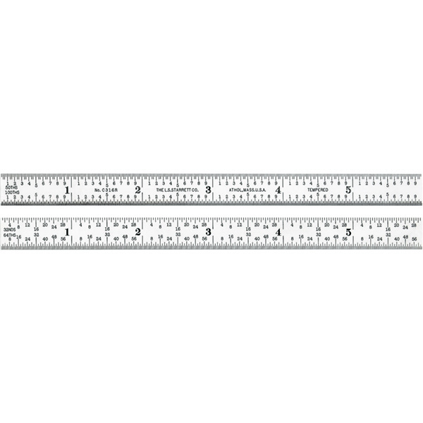 Starrett C316R-6 | 6" Full-Flexible Steel Full-Flexible Rule 1/32", 1/64", 1/50", 1/100" Graduation