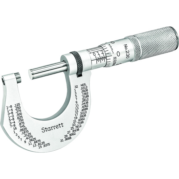 Starrett T230XFL | 0"-1" Outside Micrometer 0.0001" Graduation Friction Thimble