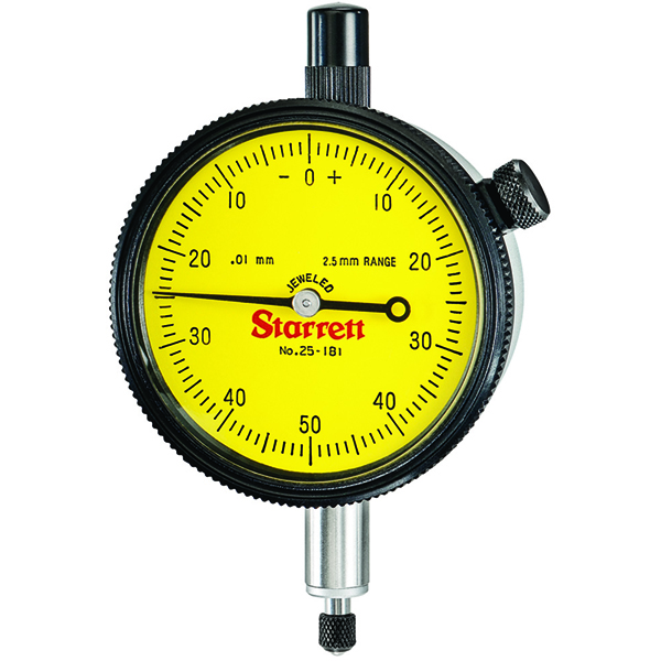 Starrett 25-181J | 3/32" Dial Indicator 0.0004" Graduation Yellow Dial