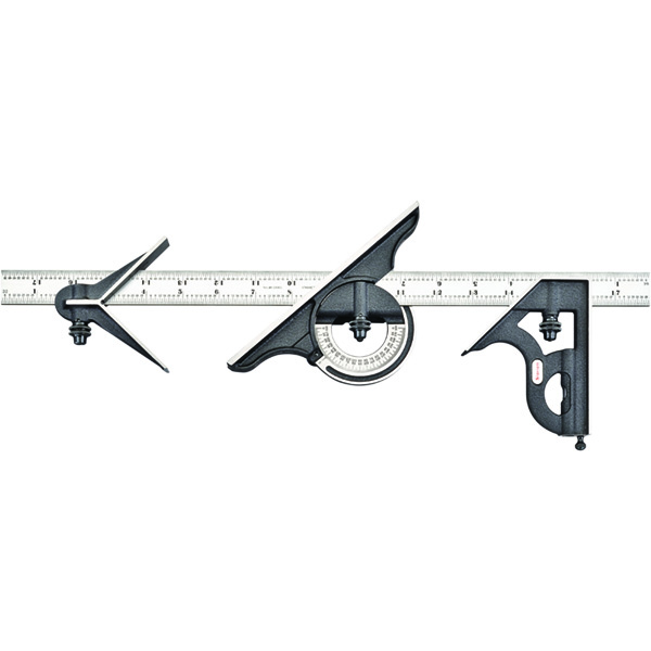 Starrett 435-18-4R | 4 Pc. 18" Hardened Steel Blade Combination Square 4R Graduation with Square, Center, Protractor Head