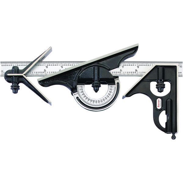 Starrett 434-12-4R | 4 Pc. 12" Hardened Steel Blade Combination Square 4R Graduation with Square, Center, Protractor Head