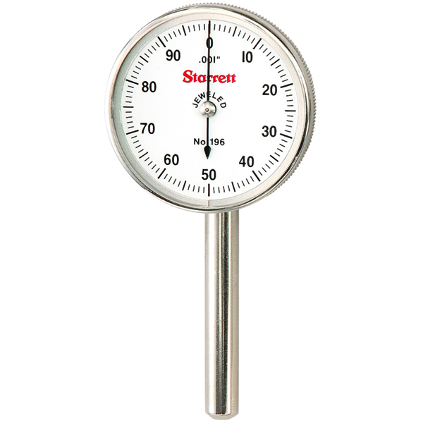 Starrett 196B1 | 0.2000" Range x 0-100 Reading x 0.0010" Graduation White Dial Back Plunger Dial Test Indicator