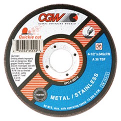 CGW 35514 | 4-1/2" Diameter x 7/8" Hole x 3/64" Thickness 13300 RPM 36 Grit Reinforced Aluminum Oxide Type 1 Cutoff Wheel
