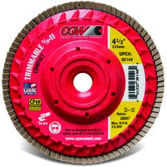 CGW 30142 | 4-1/2" Diameter x 5/8"-11 Center Hole Coarse 40 Grit 13300 RPM Zirconia Alumina Z3 Compact Trimmable Flap Disc