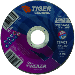 Weiler 58305 | 4-1/2" Diameter x 7/8" Hole x 3/64" Thickness 13000 RPM 60 Grit Ceramic Type 27 Cutoff Wheel