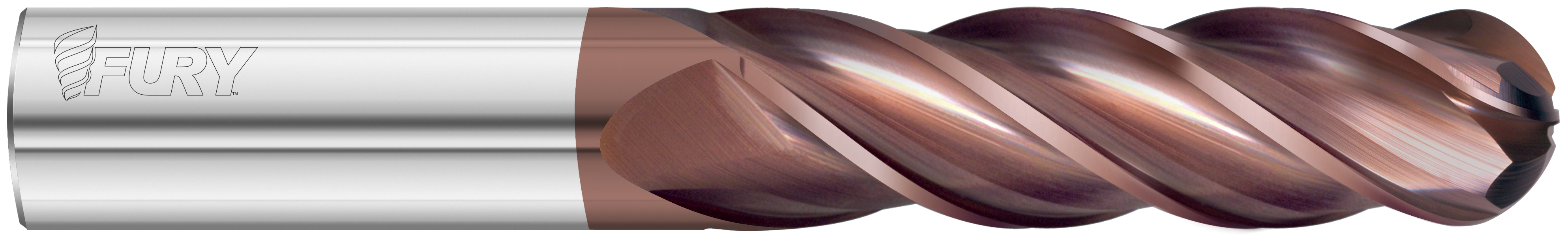 Fullerton Tool 35036 | 10.00mm Diameter x 100.00mm Shank x 40.00mm LOC x 100.00mm OAL 4 Flute FC20 Solid Carbide Ball End Mill