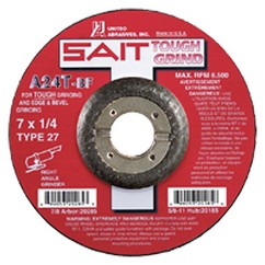 United Abrasives 20060 | 4-1/2" Diameter x 7/8" Hole x 1/4" Thickness 24 Grit Very Coarse Grade Aluminum Oxide Type 27 Depressed Center Wheel