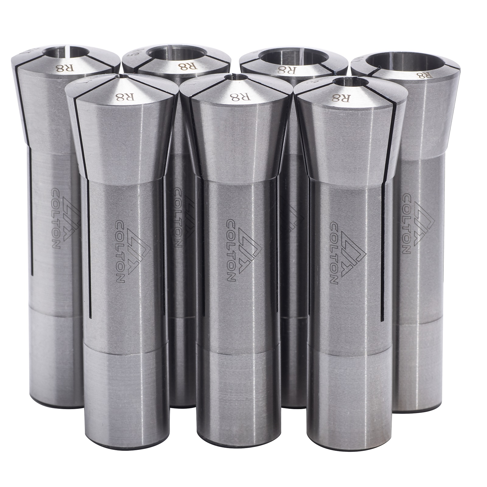 Colton Industrial Tools 20120 | 7 Piece Ultra Precision R8 Round Collet Set, 1/8" - 7/8" x 1/8" Increments, 0.0005" Accuracy