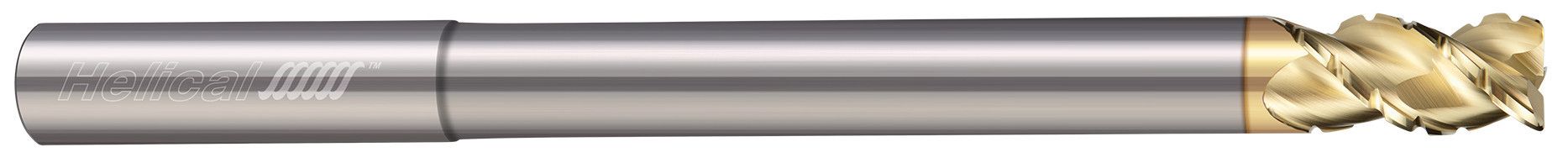 Helical Solutions 82754 | H45AL-C-RN-ML-30250-R.020 0.250" (1/4) Diameter x 0.250" (1/4) Shank x 0.020" Corner Radius x 4.000" (4) OAL x 0.375" (3/8) LOC 3 Flute ZPLUS Coated Corner Radius End Mill