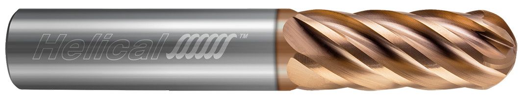 Helical Solutions 83368 | HEV-LX-60500-BN 0.5000" (1/2) Cutter DIA x 0.5000" (1/2) Shank DIA x 2.5000" (2-1/2) Length of Cut x 5.0000" (5) OAL Carbide Ball End Mill for Stainless and High Temp, 6 Flutes, TPLUS Coated - (HEV-LX-60500-BN)