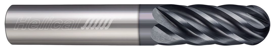 Helical Solutions 83361 | HEV-LX-60250-BN 0.2500" (1/4) Cutter DIA x 0.2500" (1/4) Shank DIA x 1.5000" (1-1/2) Length of Cut x 3.0000" (3) Overall Length Carbide Ball End Mill for Steel, 6 Flutes, APLUS Coated - (HEV-LX-60250-BN)