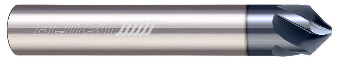 Helical Solutions 83876 | HPCM90-30187 0.1875" (3/16) Shank DIA x 90 Degree Included Angle x 2.0000" (2) Overall Length X 0.0500" Tip DIA Carbide Chamfer Mill, 3 Helical Flutes, APLUS Coated - (HPCM90-30187)