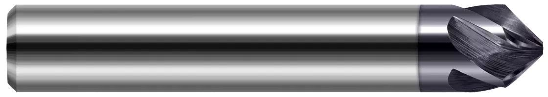 Harvey Tool 789016-C3 | 0.2500" (1/4) Shank DIA x 45 Degree per side Carbide Flat Chamfer Cutter, 5 Helical Flutes, AlTiN Coated