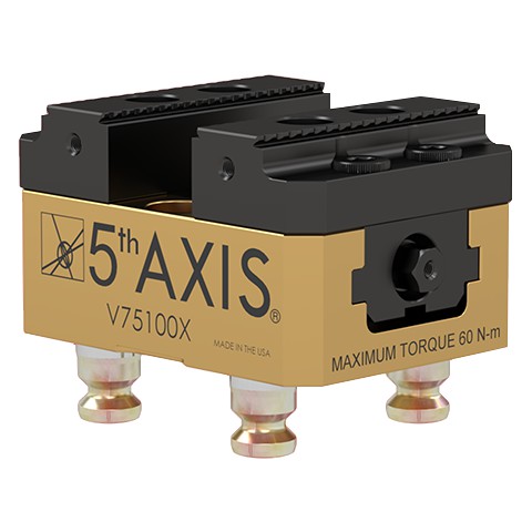 5th Axis R52-V75100X | RockLock 52.00mm Small Self-Centering Vise Top Tooling with PS20F Pull Studs - 75.00mm x 100.00mm x 56.00mm