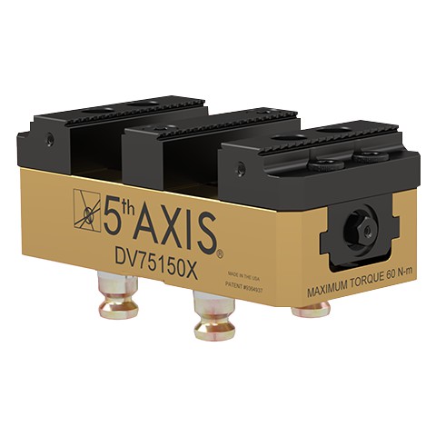 5th Axis R52-DV75150X-J1 | RockLock 52 mm Double Station Vise Top Tooling with PS20F Pull Studs - 75 mm x 150 mm x 56 mm