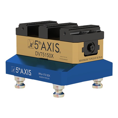 5th Axis R96-DV75150X-J1 | RockLock 96.00mm Double Station Vise Top Tooling with PS20F Pull Studs - 125.73mm x 151.13mm x 87.88mm