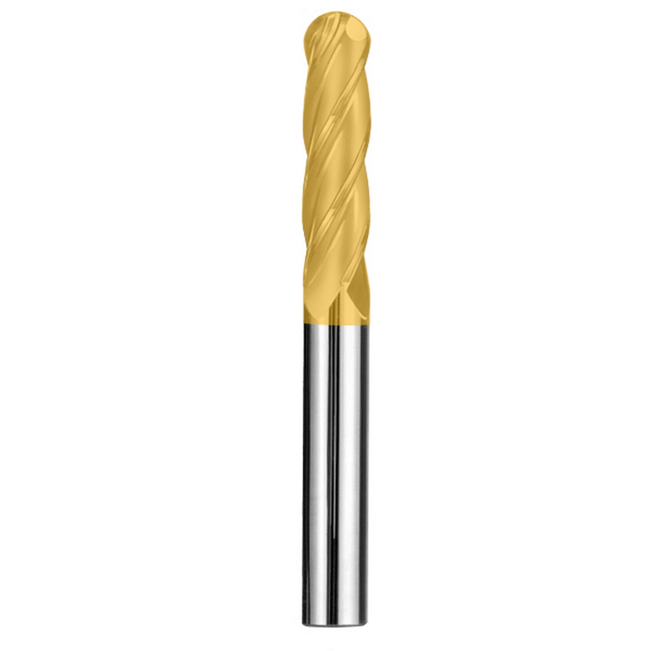 SGS 31774 | 3/8" Diameter x 3/8" Shank x 1-1/8" LOC x 3" OAL 4 Flute TiN Coated Ball End Mill