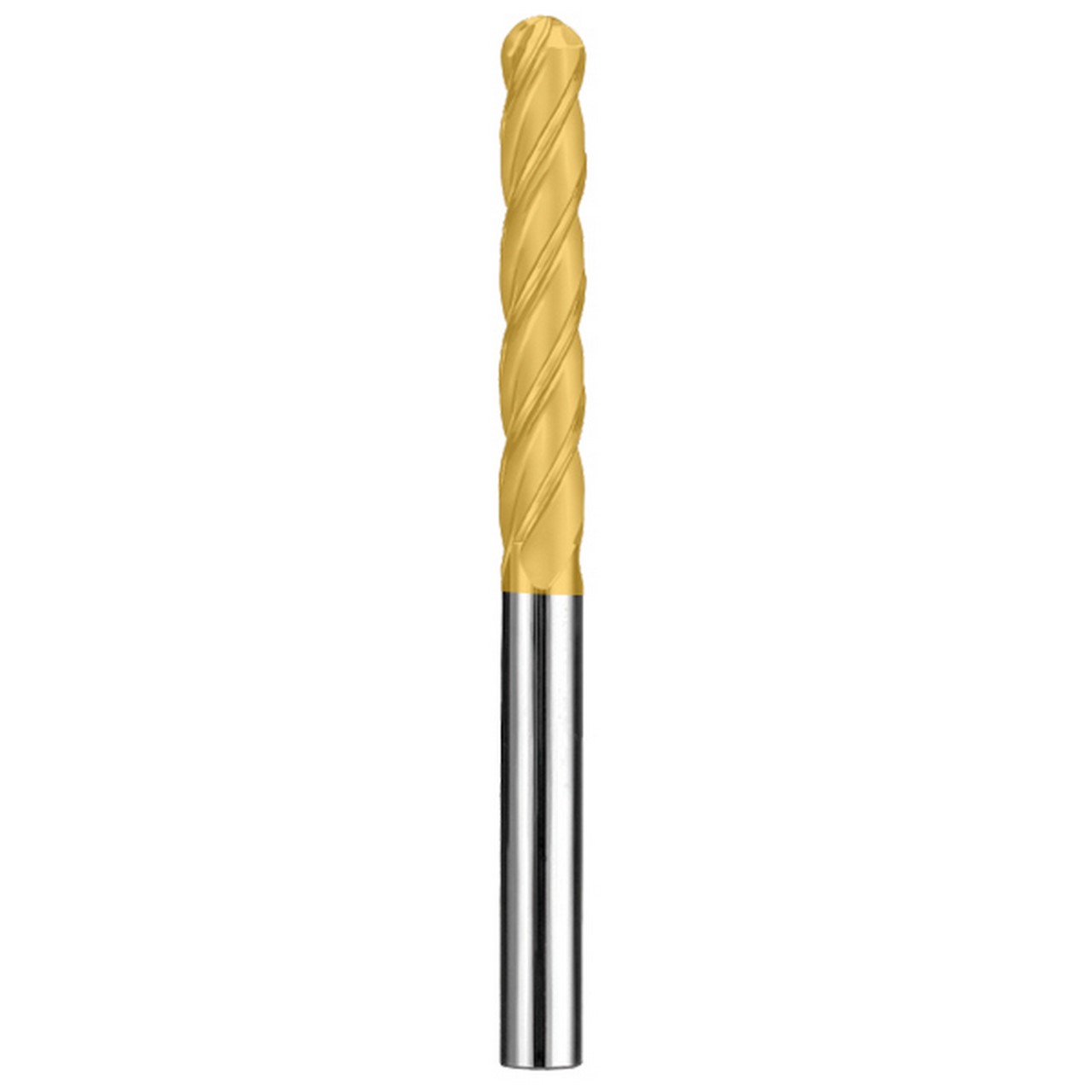SGS 31900 | 1/8" Diameter x 1/8" Shank x 1" LOC x 3" OAL 4 Flute TiN Coated Ball End Mill
