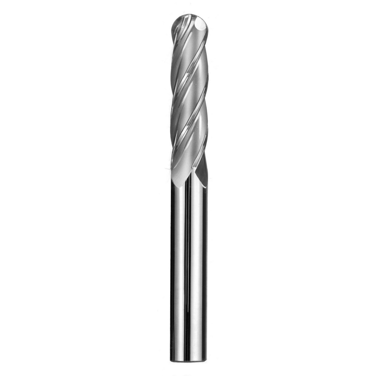SGS 33142 | 1/8" Diameter x 1/8" Shank x 3/4" LOC x 2-1/4" OAL 4 Flute Uncoated Ball End Mill