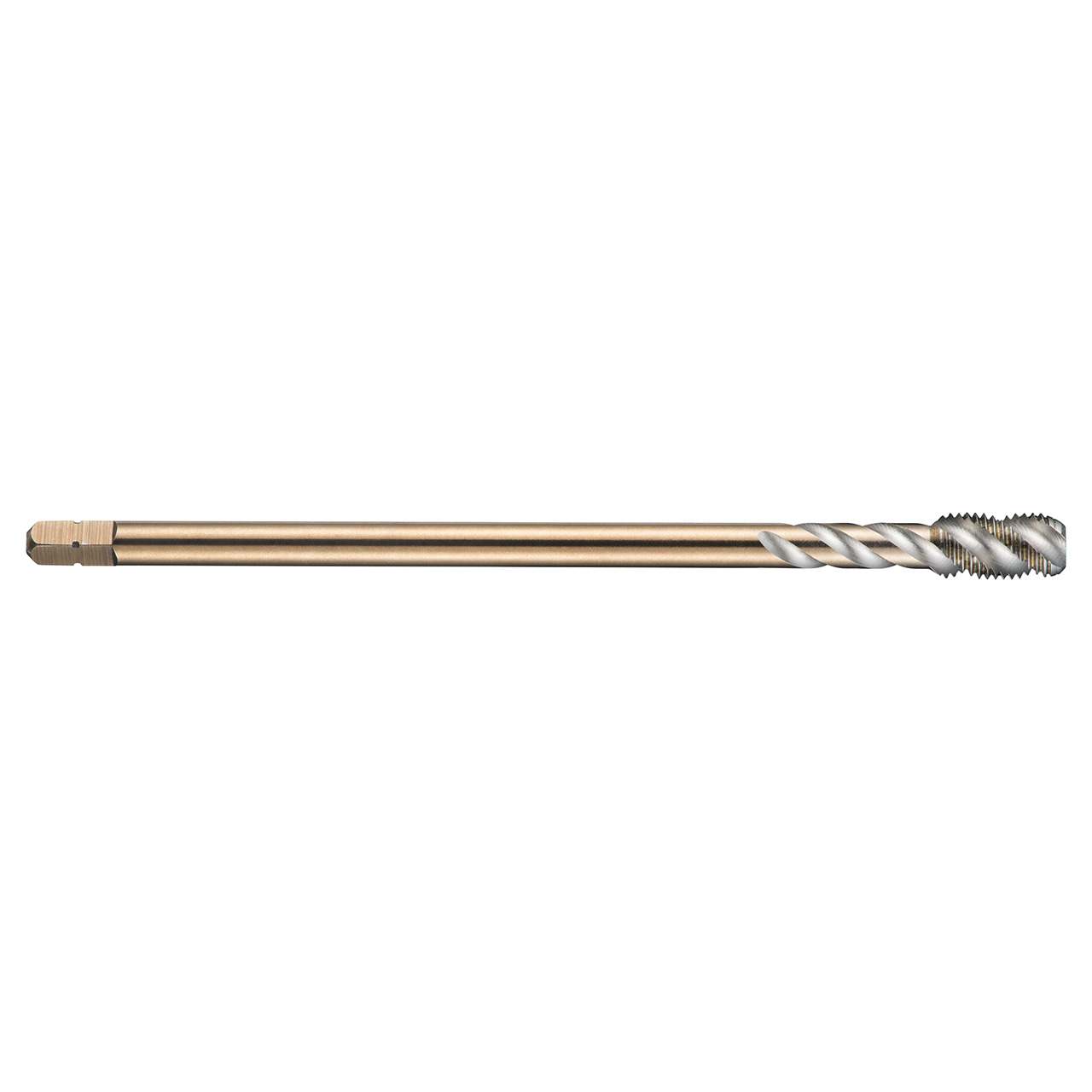 Dormer 5973647 | M18x1.00mm Thread Size x 14.00mm Shank x 17.00mm Length x 110.00mm OAL x 45 Degree Helix Angle MF 6H 4 Flute Bright Coated HSS-E-PM EX10 Spiral Flute Tap