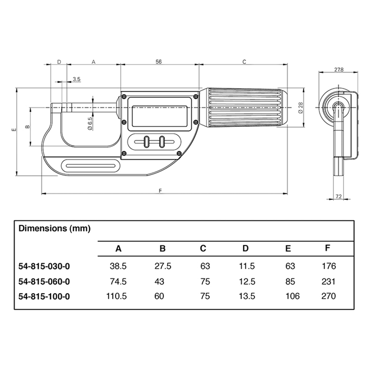 Fowler 54-815-060-0 | 1.18"-2.6" Range Rapid-Mic Electronic Outside Micrometer