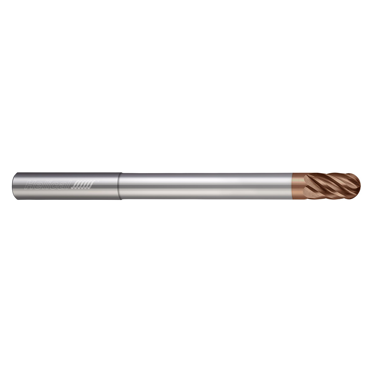 Helical Solutions 86827 | HEV-RN-M-60250-BN 0.2500" Diameter x 0.2500" Shank x 0.3750" LOC x 4.0000" OAL 6 Flute Tplus Coated Carbide Ball End Mill