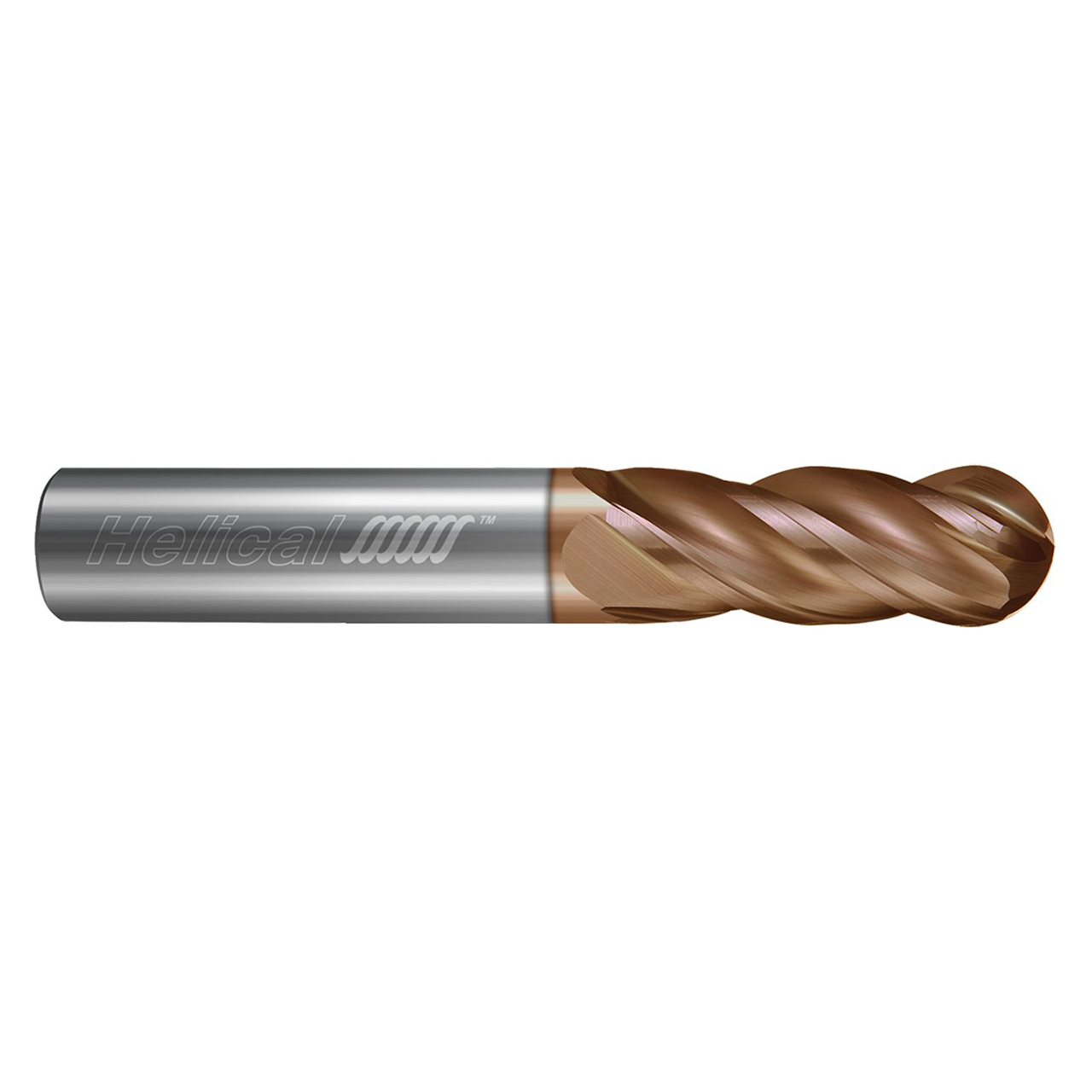 Helical Solutions 87487 | HSV-R-40218-BN 0.2187" Diameter x 0.2500" Shank x 0.4375" LOC x 2.5000" OAL 4 Flute Tplus Coated Carbide Ball End Mill