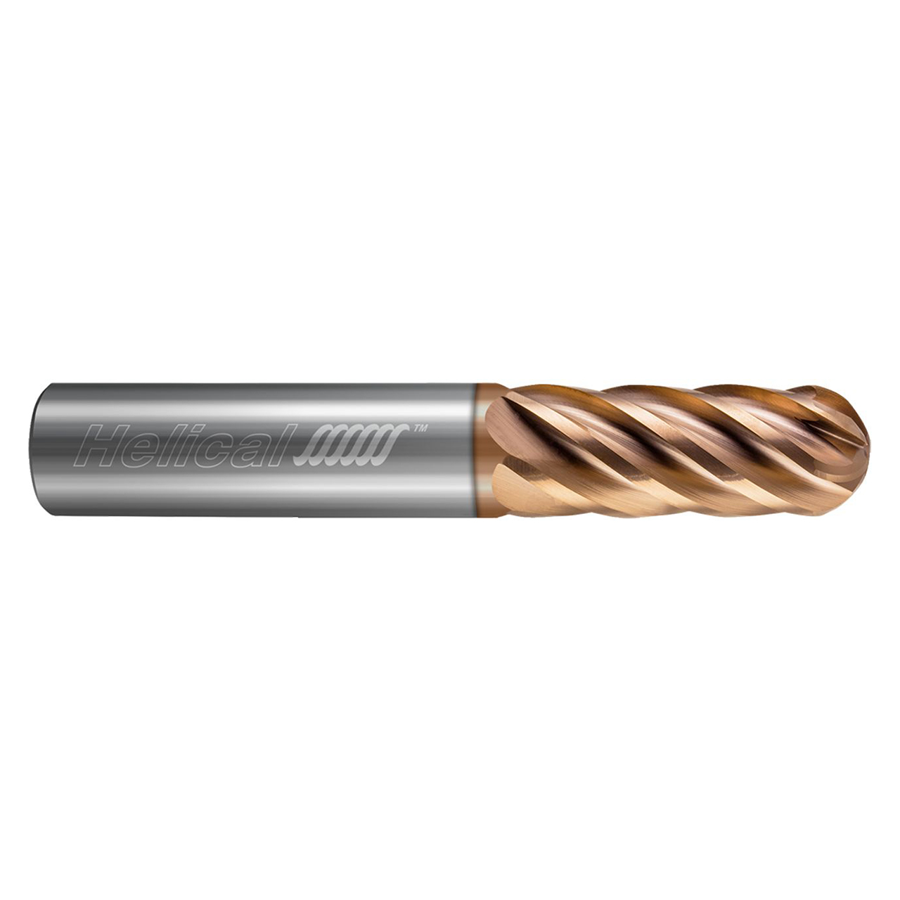 Helical Solutions 87546 | HEV-M-60625-BN 0.6250" Diameter x 0.6250" Shank x 2.0000" LOC x 4.0000" OAL 6 Flute Tplus Coated Carbide Ball End Mill