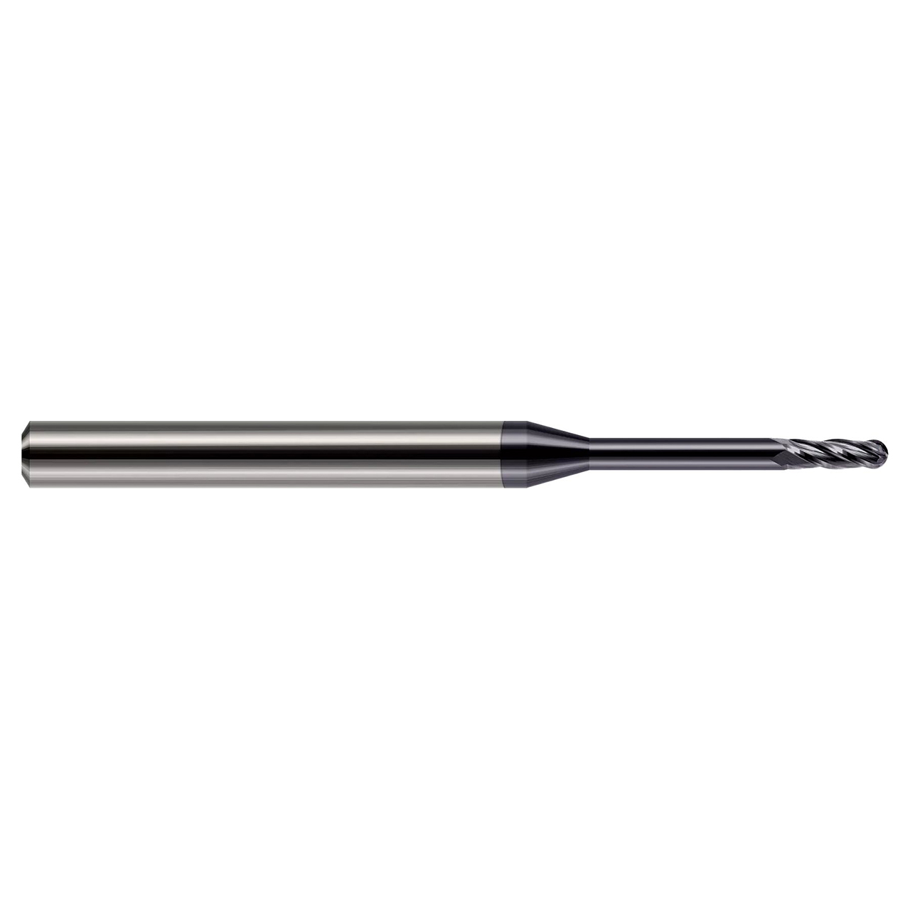 Harvey Tool 76909 | 0.1406" (9/64) Diameter x 0.1875" (3/16) Shank x 0.4250" LOC x 2.5000" (2-1/2) OAL x 4 Flutes Uncoated Carbide Miniature Tapered Ball End Mill